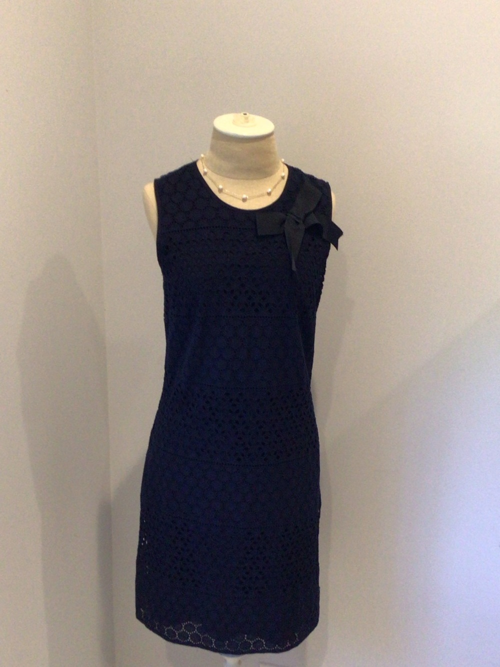 Karl Lagerfeld Navy Crochet Shift Dress with Shoulder Bow
